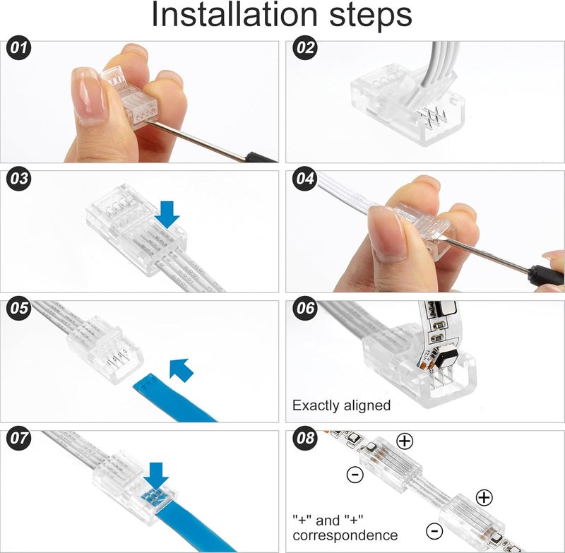 RGBZONE 10Pcs LED Strip Connector 4 Pin 8mm,Wide Strip to Wire Quick Connectors for Waterproof or Non-Waterproof 8mm Wide RGB SMD 5050/3528 LED Light Strip - Image 5